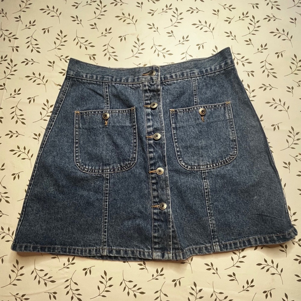 Unionbay Vintage Denim Mini Skirt Button Front Pocket Wash A-Line medium 90s